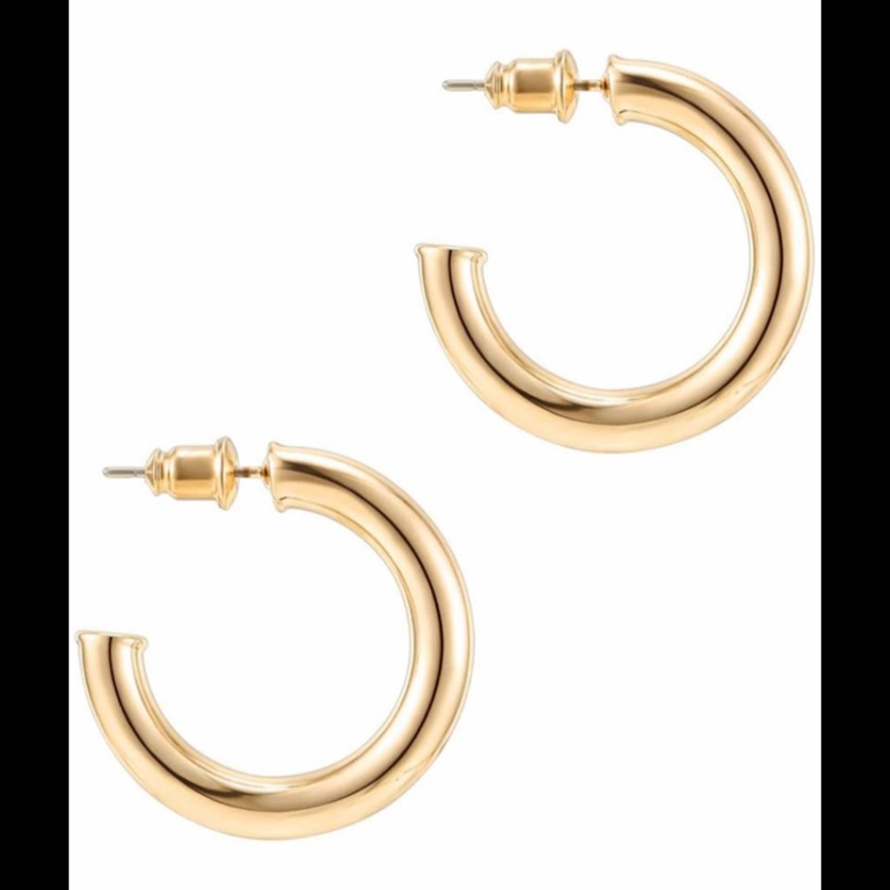 14K Gold Colored Lightweight Chunky Open Hoops